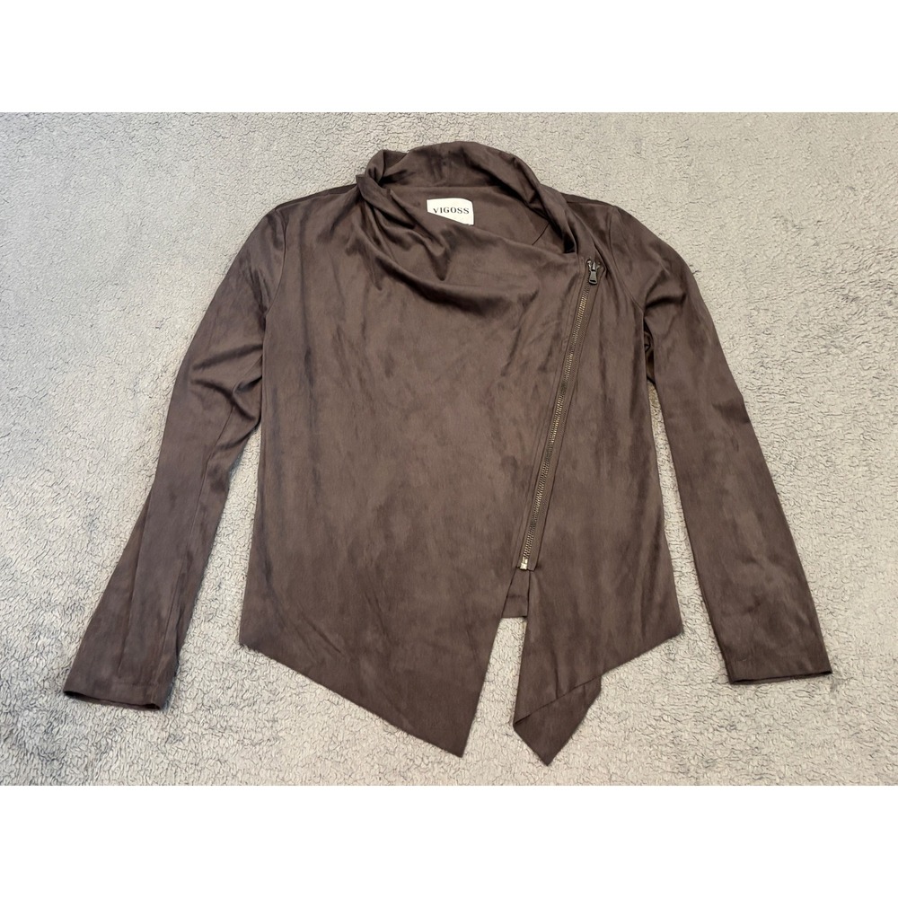 Vigoss Brown Faux Suede Asymmetrical Zip Cowl Neck Jacket Small VC-J00563A
